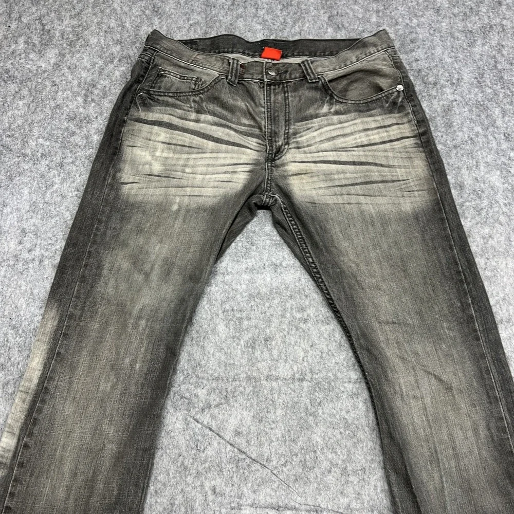 Request Jeans Mens 36x34 Gray Straight Denim Distressed Pockets Baggy Vintage